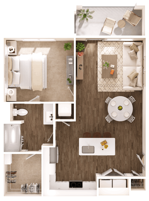 a 1 bedroom floor plan with a bathroom and a living room